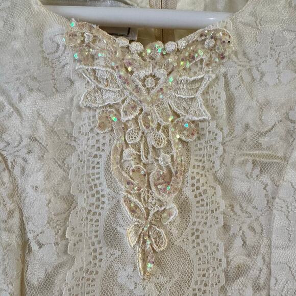 VINTAGE Gunne Sax Jessica Mclintock Girl's Cream Lace Gown Dress Size 10 - Picture 4 of 6